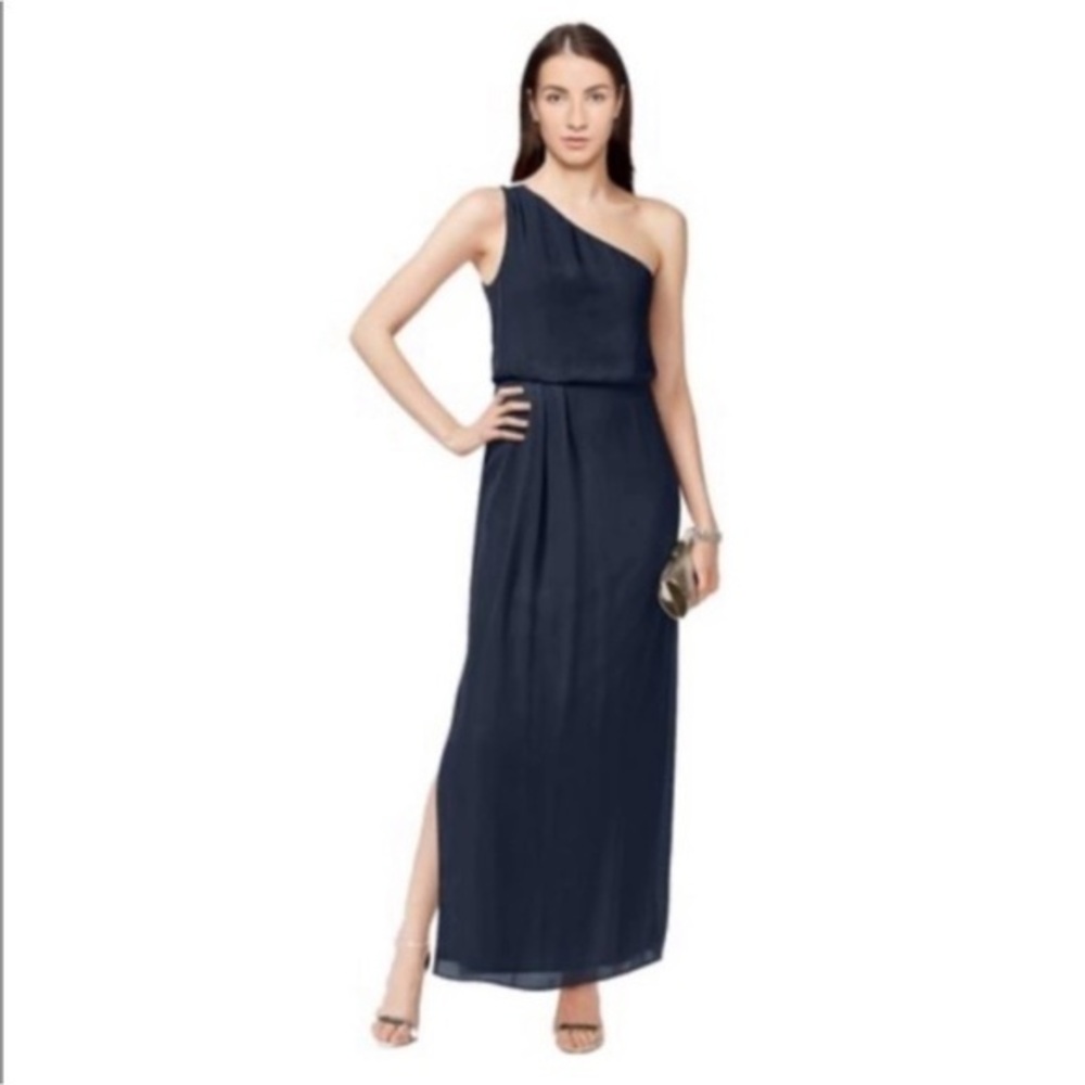 Adrianna Papell One Shoulder Sleeveless Chiffon Gown navy blue size 6 Gemstone
